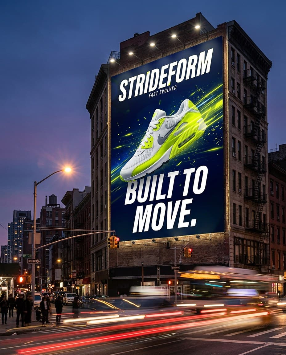 Strideform City Billboard Mockup at Dusk